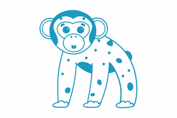 Cute Monkey Outline with Spots, Flat Design, Isolated on White