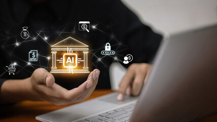 Artificial Intelligence in Financial Technology with Banking and Security Icons