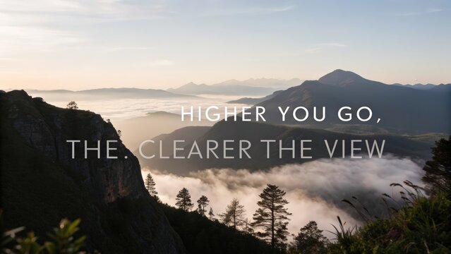 Breathtaking mountain view featuring foggy landscape and inspirational quote