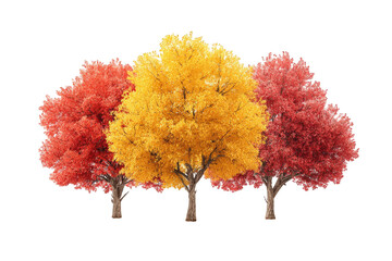 Three vibrant autumn trees against a black background