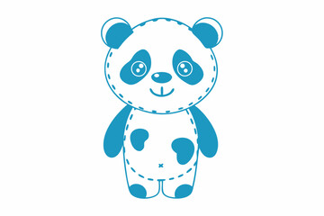 Blue Panda with Stitched Edges Smiling on White Background Cartoon Style