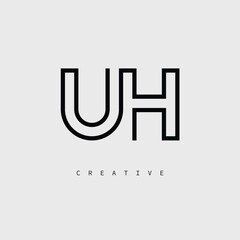 UH Creative Letter Logo &ndash; Minimal Line Monogram in Black Outline for Modern Branding Identity Design.