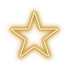 Golden star glowing neon on a transparent background.