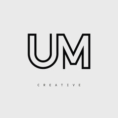 UM Creative Letter Logo – Minimal Line Monogram in Black Outline for Modern Branding Identity Design.