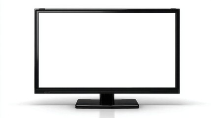 Fototapeta premium Black Flat Screen Monitor Display Isolated on White Background for Use in Digital Media and Technology Imagery