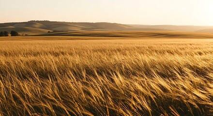 Obraz premium Golden Wheat Field Under a Clear Sky.