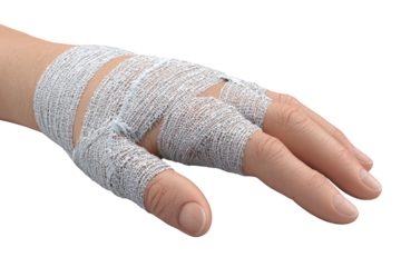 Bandaged human hand