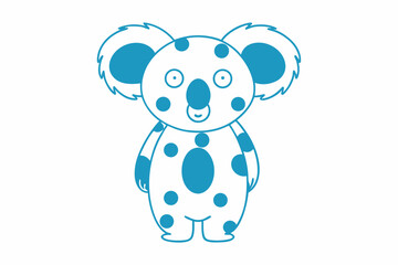 Cute Blue Koala, Outlined Cartoon Character, Dotted Design on White Background