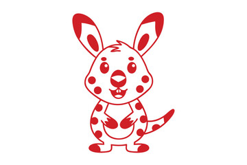 Cartoon Red Kangaroo with Spots on White Background Animal