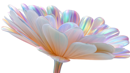 A stylized, iridescent flower in pastel hues