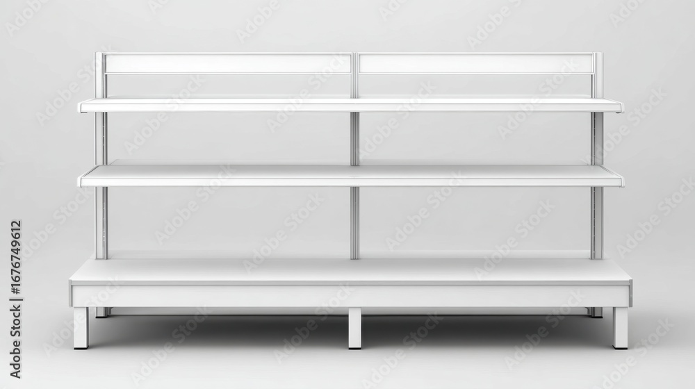 Poster empty white display shelf with three levels ideal for retail and store settings