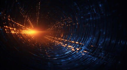 Abstract tunnel with glowing orange lines