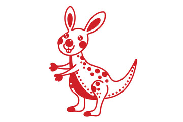 Cartoon Red Kangaroo with White Spots on a White Background