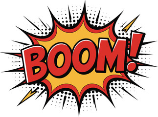 Retro comic book style boom explosion sound effect word art