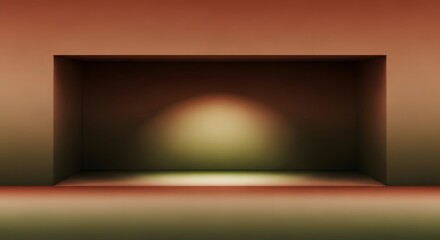 Obraz premium Abstract geometric room with gradient earth tone lighting and empty stage for product showcase