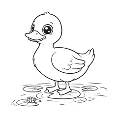 Cute Duckling Standing on Lily Pad - Coloring Page