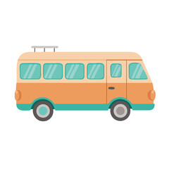 Retro Orange Camper Van Vector Icon with Luggage Rack - Vintage Road Trip Bus