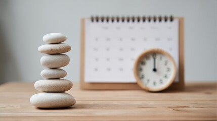 Work life balance symbolized by clock on calendar and organized list