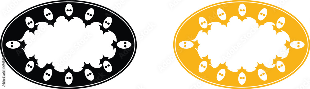 Poster vector art of abstract oval shape with repeating pattern of figures inside.