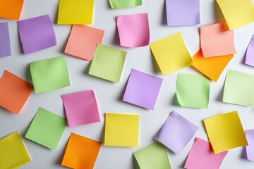 Colorful sticky notes scattered on a white surface (1)