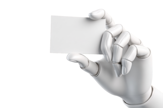 Robotic hand holding a blank business card
