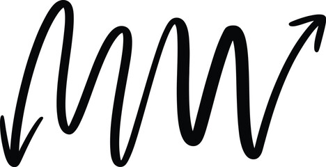 Hand drawn black zigzag arrow pointing upwards on a white background