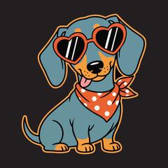 Cute Dachshund Dog with Heart Sunglasses and Bandana - Summer Pet Fashion