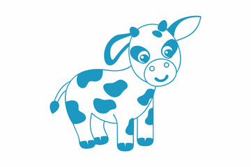Cute Cartoon Blue Cow with Blue Spots on a White Background