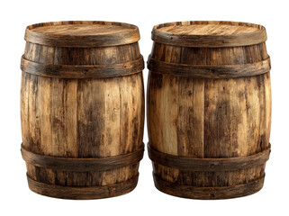 Fototapeta premium Two aged wooden barrels side-by-side