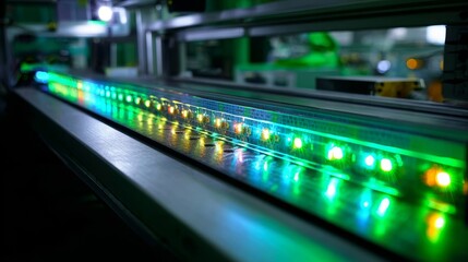 Naklejka premium A long line of lights are lit up in a green color