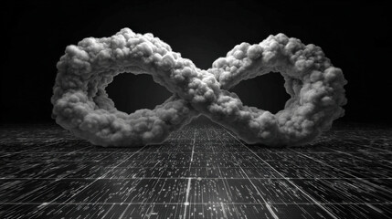 cybernetic lock shaped like infinity symbol over cloud computing matrix no text clean background illustration concept scene visual for commercial design use high detail quality stock image