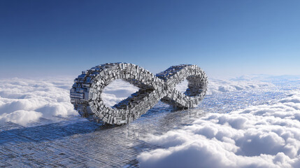 cybernetic lock shaped like infinity symbol over cloud computing matrix no text clean background illustration concept scene visual for commercial design use high detail quality stock image