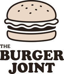 The burger joint logo. Vector emblem with a simple and modern hamburger. Fast food restaurant and delicious burger branding.