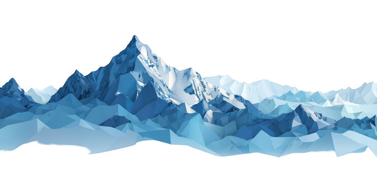 A stylized, low-poly illustration of a mountain range