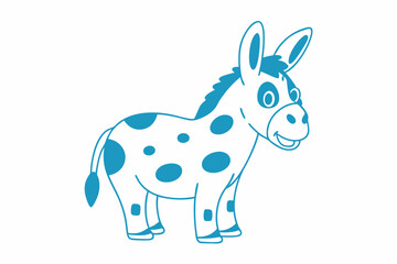 Cheerful Donkey with Blue Spots, Cartoon Style on White Background,