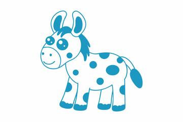 Cartoon Style Donkey Character Design with Turquoise Outline on White Background