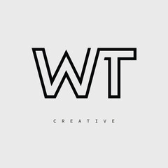 WT Creative Letter Logo – Minimal Line Monogram in Black Outline for Modern Branding Identity Design.