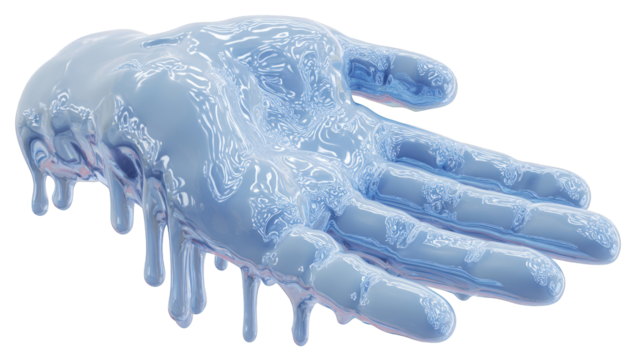 A melting hand, light blue, dripping