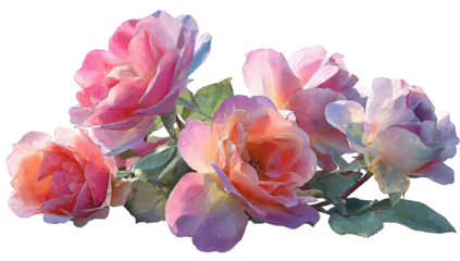 Delicate pink and peach roses in a cluster