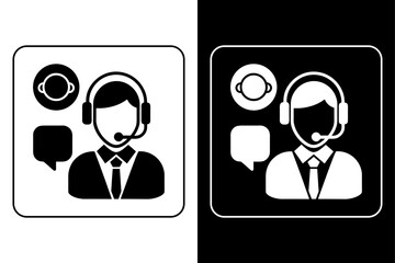 Black and White Help Desk Icons – Headset, Agent, Chatbot.