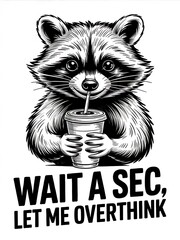 Funny Raccoon Overthinking Wait a Sec Let Me Overthink. Sharp black lines