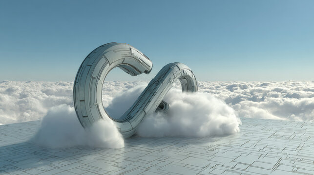 cybernetic lock shaped like infinity symbol over cloud computing matrix no text clean background illustration concept scene visual for commercial design use high detail quality stock image