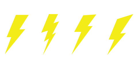  Lightning silhouette set. Glowing isolated lightning icon on white background. Different shapes vector isolated lightning set. Abstract thunder icon. EPS 10. Glowing charge elements. 