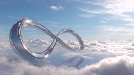 cybernetic lock shaped like infinity symbol over cloud computing matrix no text clean background illustration concept scene visual for commercial design use high detail quality stock image