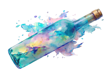 Abstract wine bottle splashed with vibrant color