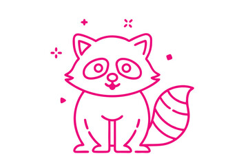 Cartoon Raccoon with White Background in Magenta Outline Style