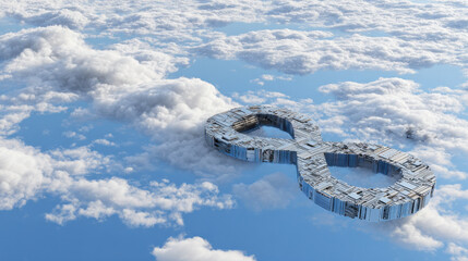 cybernetic lock shaped like infinity symbol over cloud computing matrix no text clean background illustration concept scene visual for commercial design use high detail quality stock image