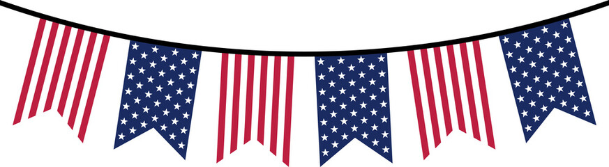 Obraz premium Seamless USA Flag Party Bunting Border Background for 4th of July Independence Day – Flat Design Illustration