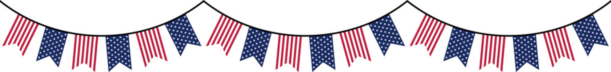 Obraz premium Seamless USA Flag Party Bunting Border Background for 4th of July Independence Day – Flat Design Illustration