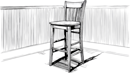 Wooden Bar Stool in Minimalist Setting with Striking Shadows and Natural Light Accentuating Simple Design Features